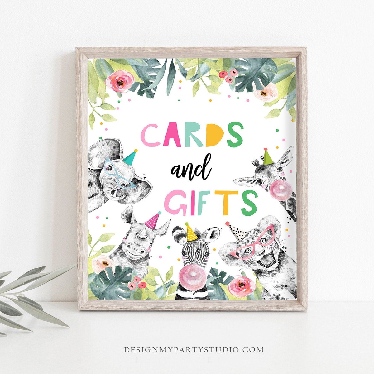 Cards and Gifts Birthday Sign Party Animals Wild Safari Animals Thank You Table Gift Sign Zoo Girl Pink Decor Download Printable 0322