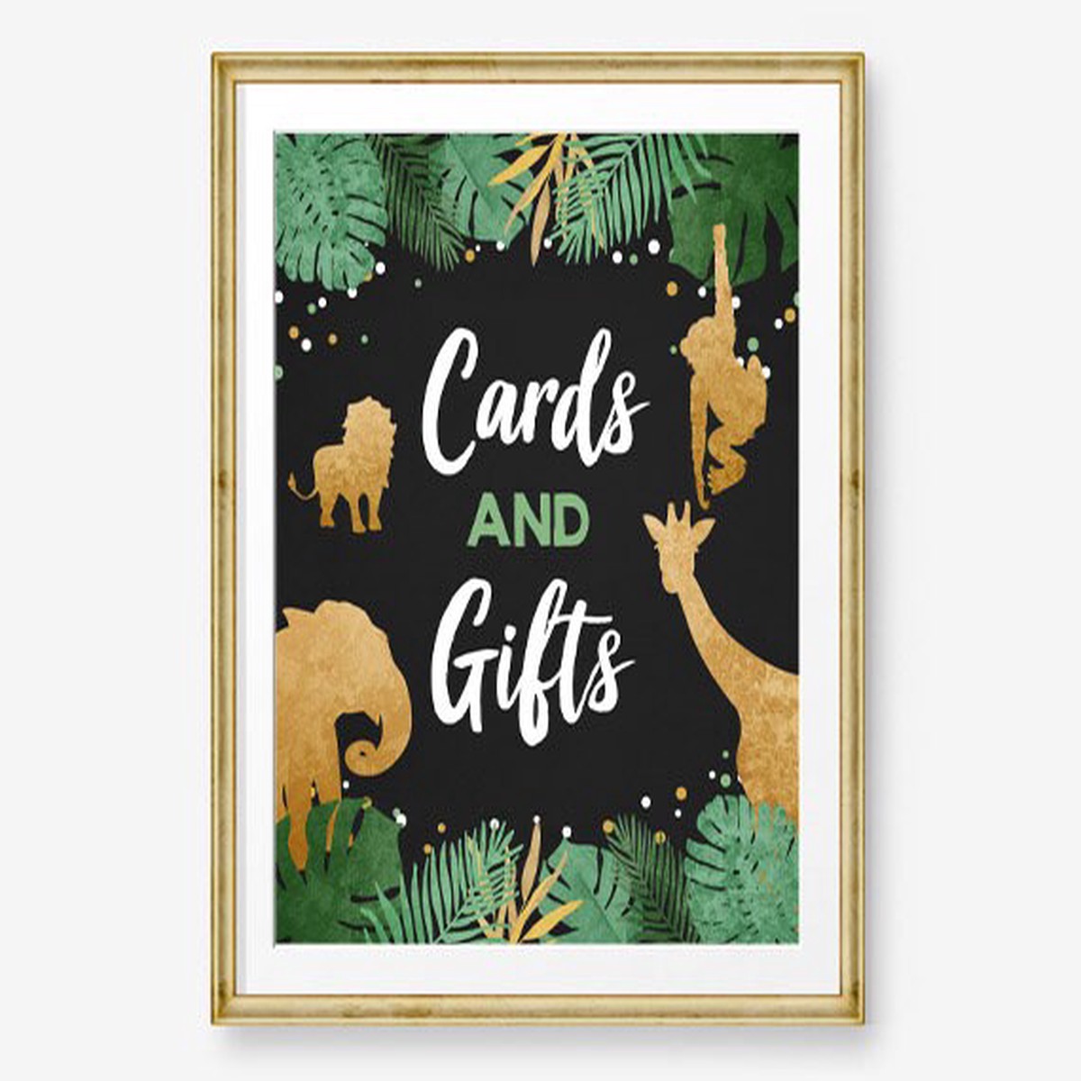 Cards And Gifts Sign Safari Animals Wild One Birthday Sign Gift Table Black and Gold Party Animals Two Wild Zoo Party Jungle Printable 0016