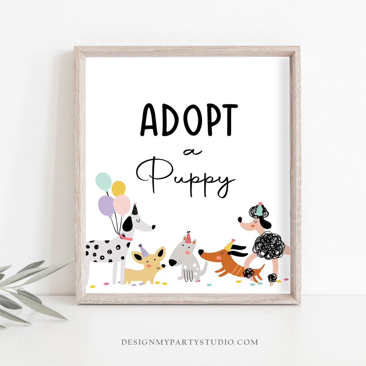 Adopt a Puppy Birthday Sign Table Decor Dog Birthday Party Pink Girl Puppy Adoption Sign Vet Pawty Decor Table Sign Download Printable 0429