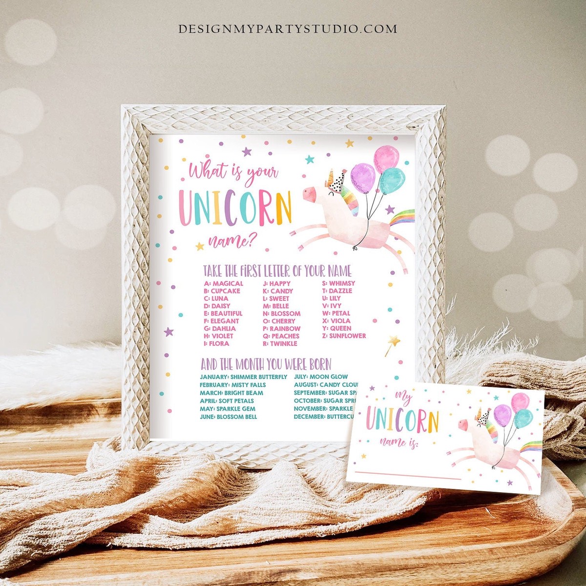 What Is your Unicorn Name Game Unicorn Birthday Game Party Activity Magical Unicorn Rainbow Pastel Girl Digital Download Printable 0336