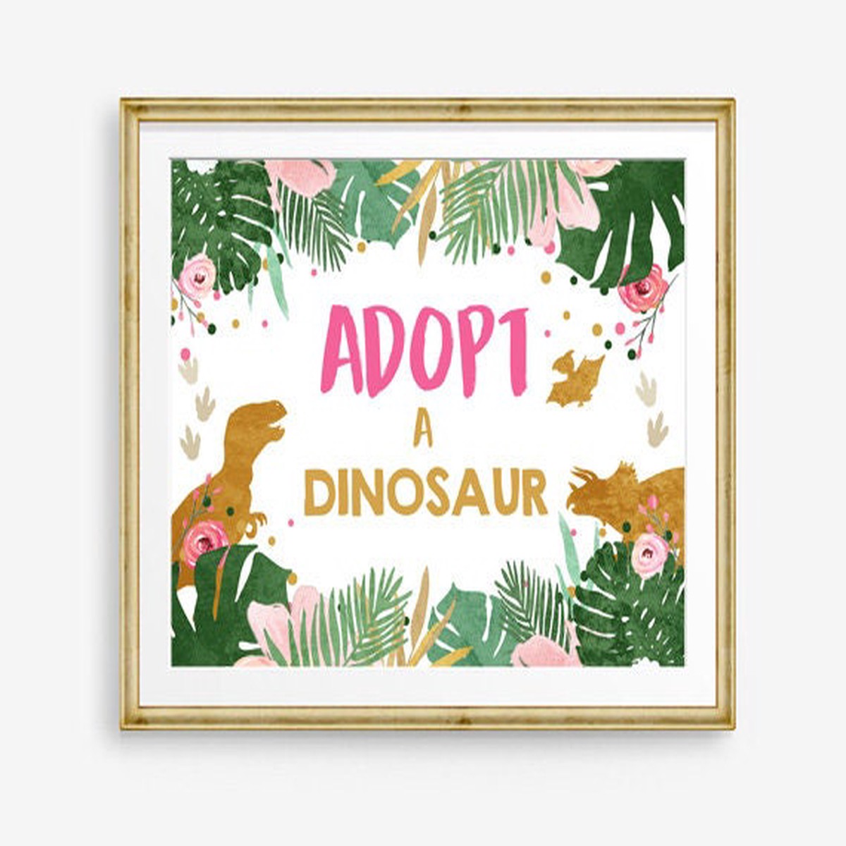 Adopt A Dinosaur Sign Table Decor Dinosaur Birthday Dinosaur Adoption Girl Pink Gold Dino Party Instant Download Printable 0146