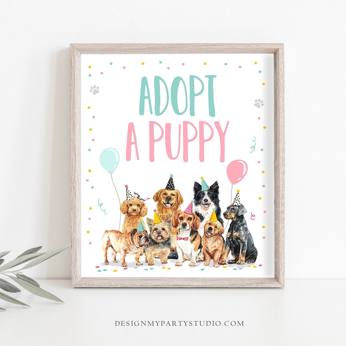 Adopt a Puppy Birthday Sign Table Decor Dog Birthday Party Pink Girl Puppy Adoption Sign Vet Pawty Decor Table Sign Download Printable 0384