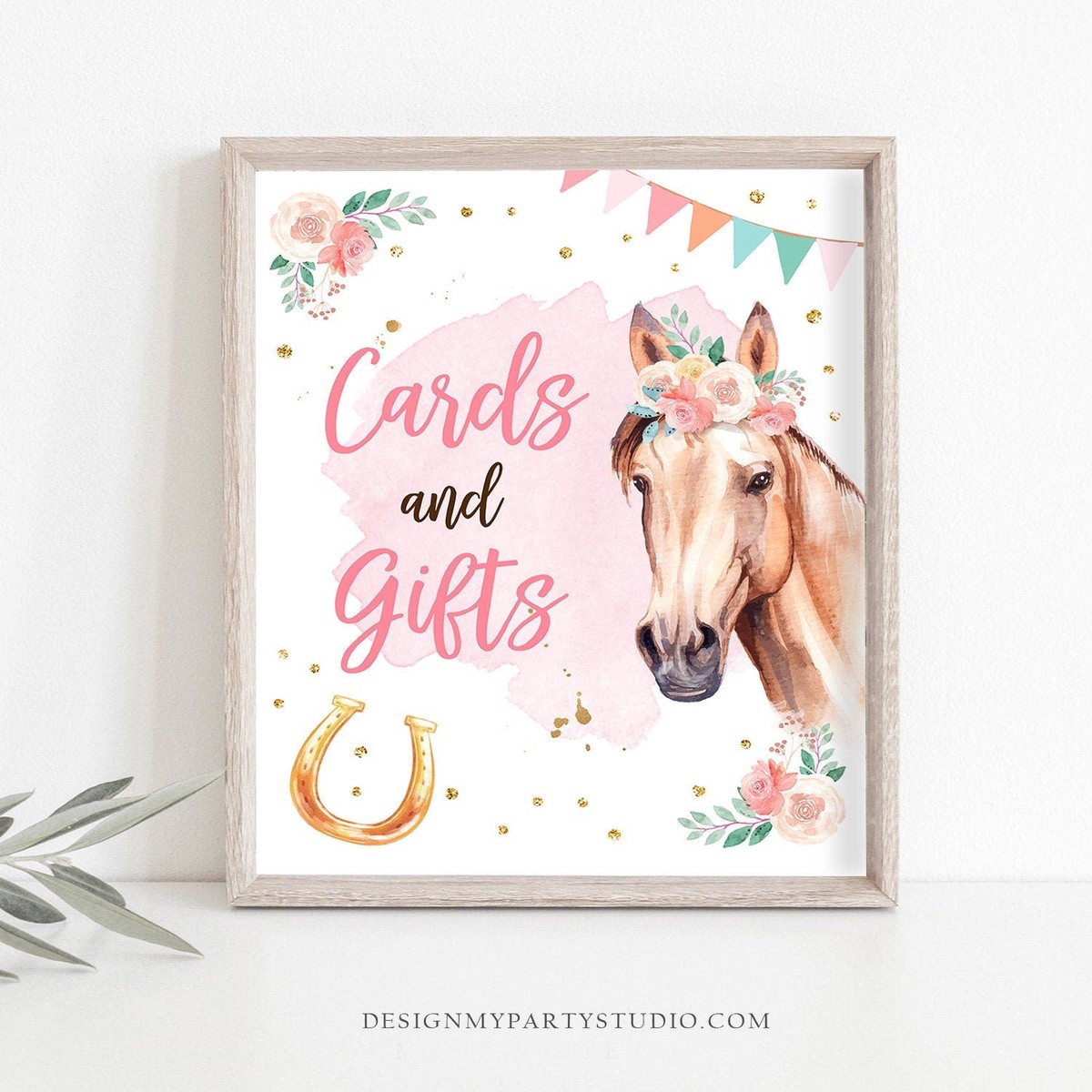 Cards and Gifts Sign Gifts Table Decor Pink Horse Birthday Cowgirl Table Sign Horse Party Decorations Pony Party Download Printable 0398