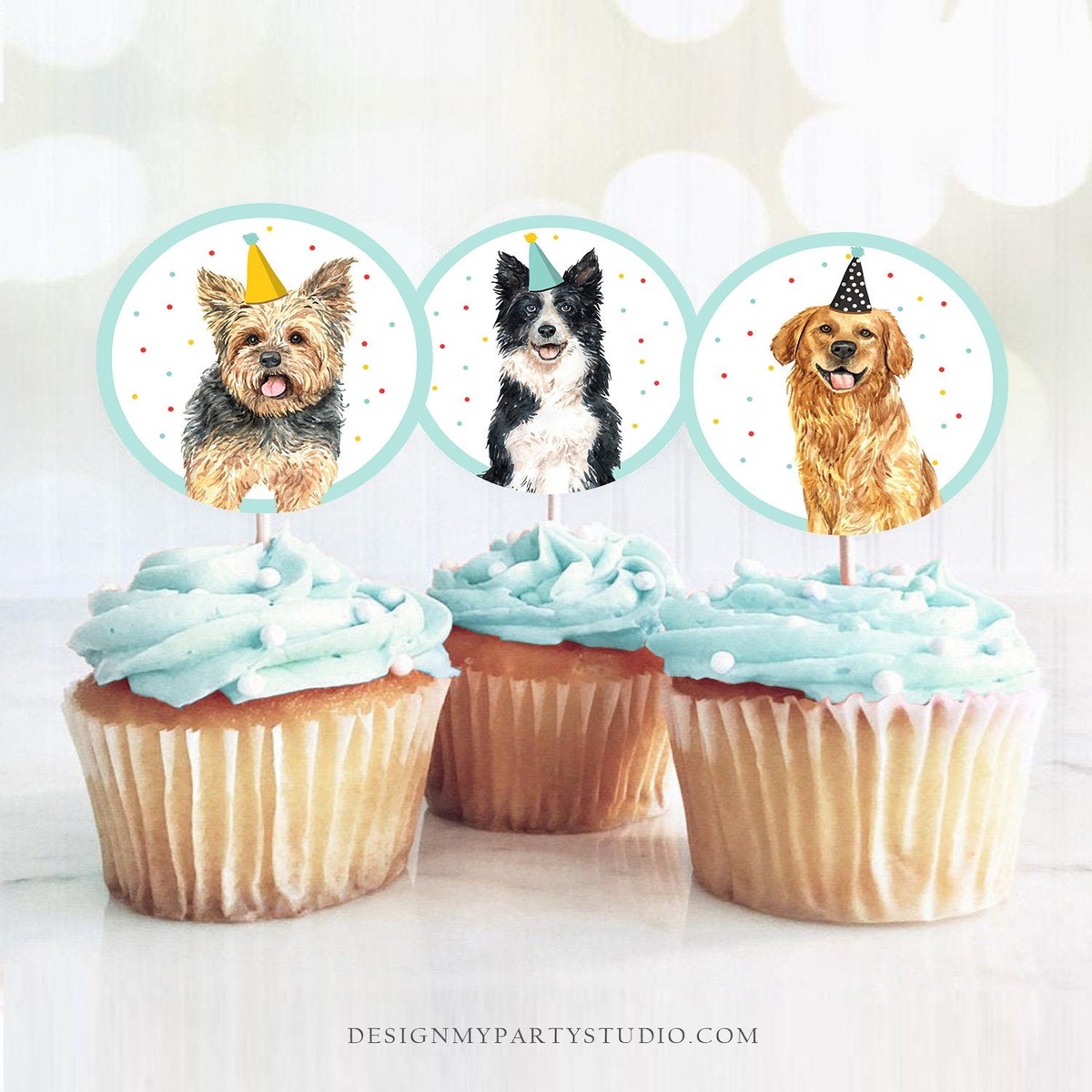 Puppy Dog Cupcake Toppers Puppy Favor Tags Puppy Birthday Dog Boy Pet Birthday Party Pup Puppies Decor Blue Download Digital PRINTABLE 0384